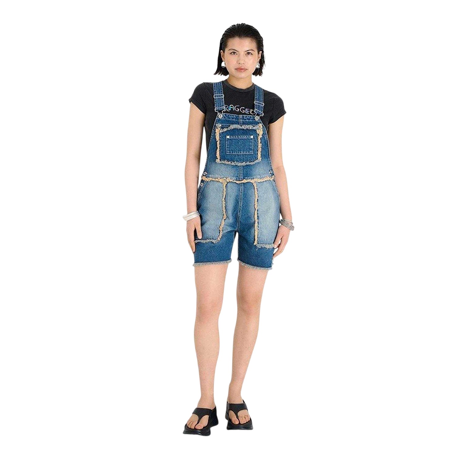 Dirty Washed - Side - The Ragged Priest Womens-Ladies Chroma Raw Edge Dungarees