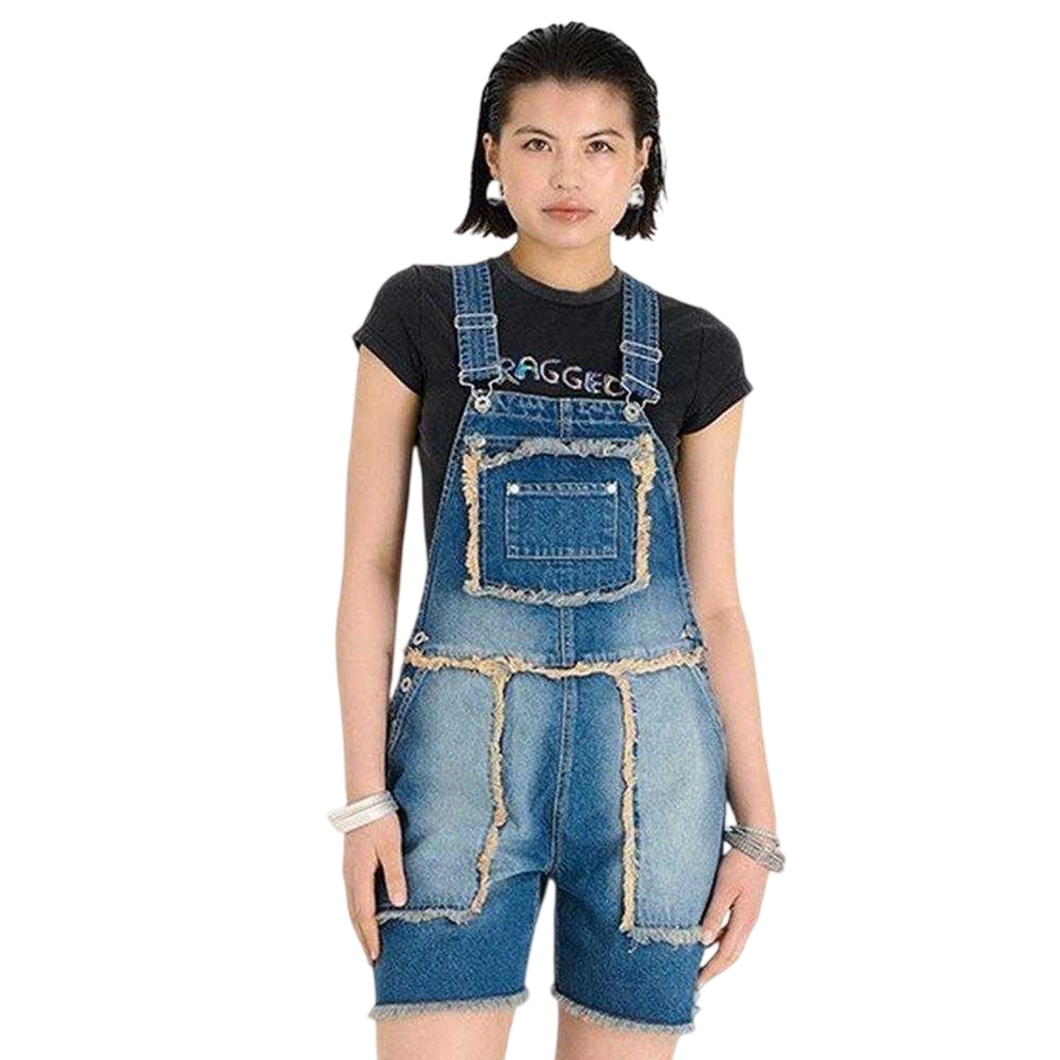 Dirty Washed - Front - The Ragged Priest Womens-Ladies Chroma Raw Edge Dungarees