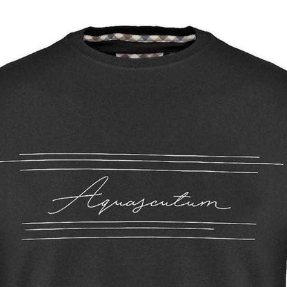 Black - Side - Aquascutum Mens Lettering Cotton T-Shirt