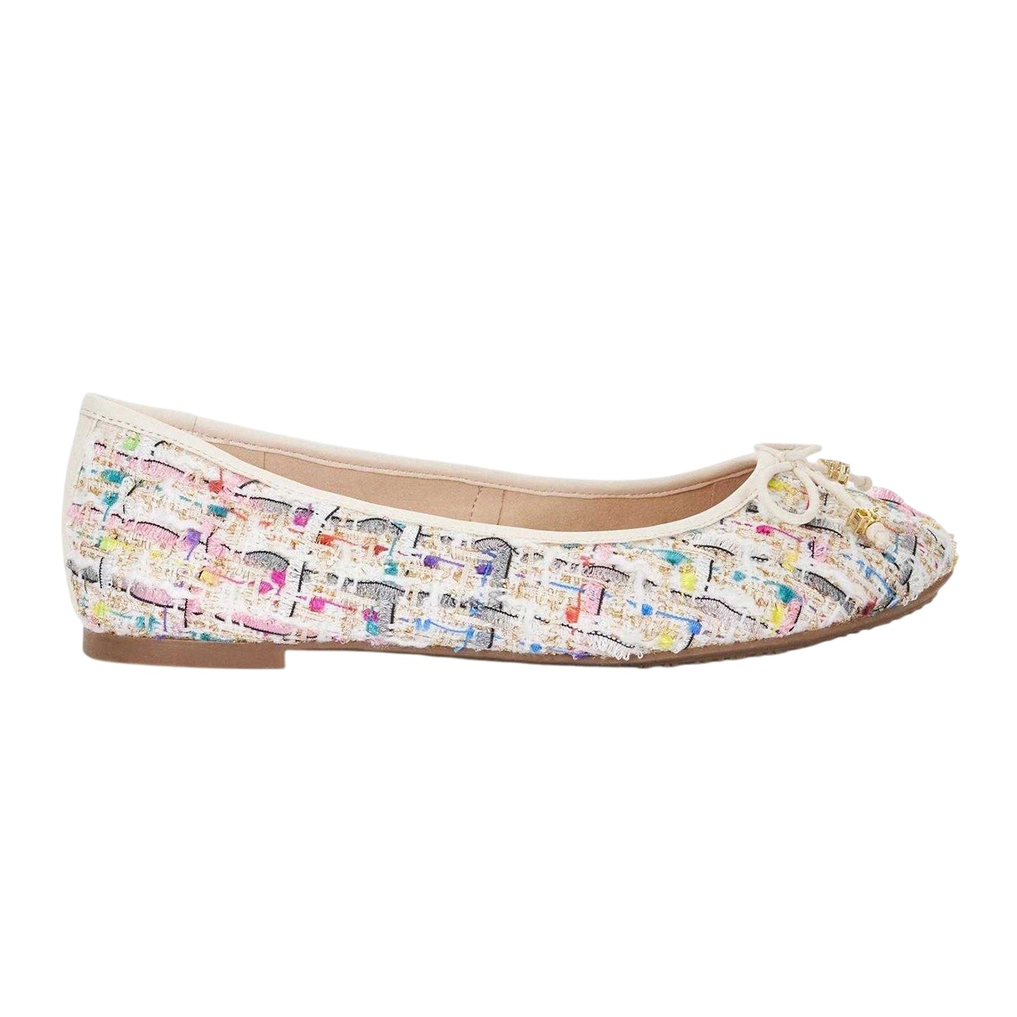 Multicoloured - Side - Dune London Womens-Ladies Lo Hallo Tweed Bow Detail Ballet Flats