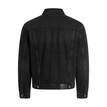 Black - Back - Guess Mens Plain Denim Chest Pocket Trucker Jacket