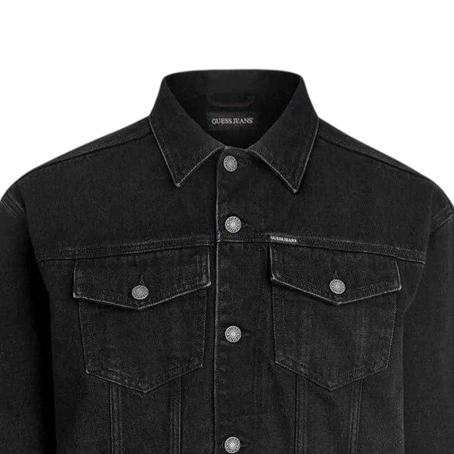 Black - Side - Guess Mens Plain Denim Chest Pocket Trucker Jacket