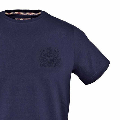 Navy - Side - Aquascutum Mens Logo Cotton T-Shirt