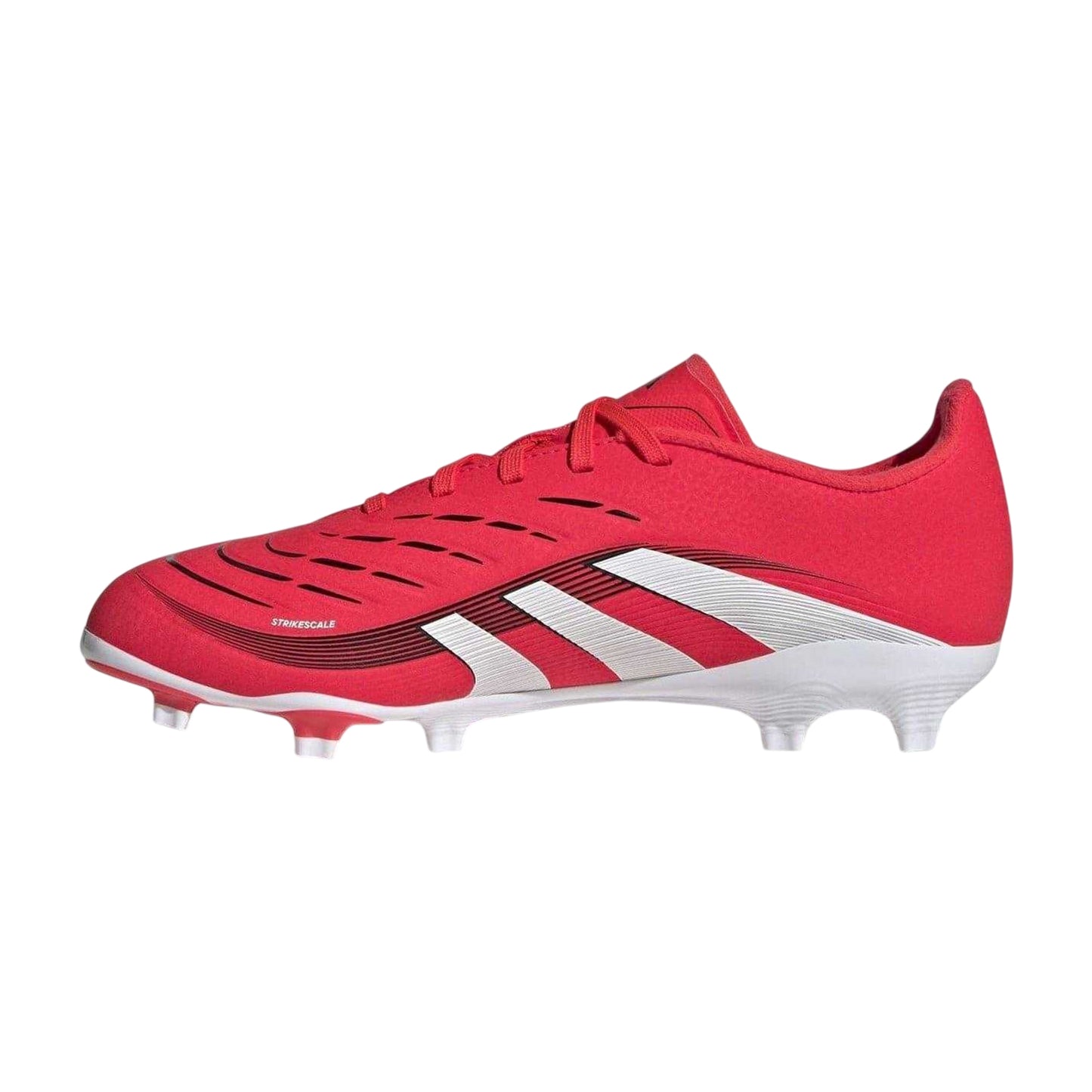 Red-White - Side - Adidas Childrens-Kids Predator League 3 Stripes Firm Ground Football Boots