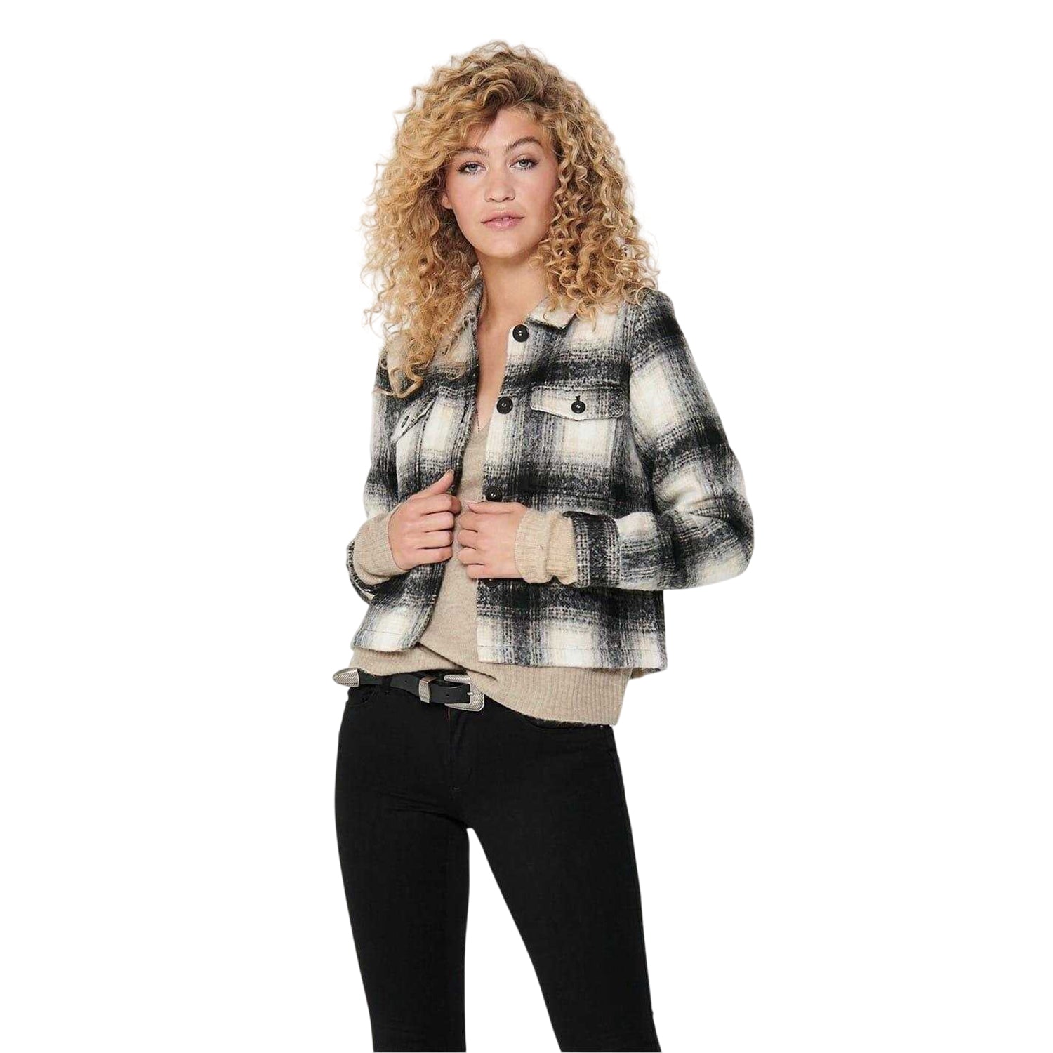 Black-Pumice Print - Side - Only Womens-Ladies Lou Polyester Blend Shacket