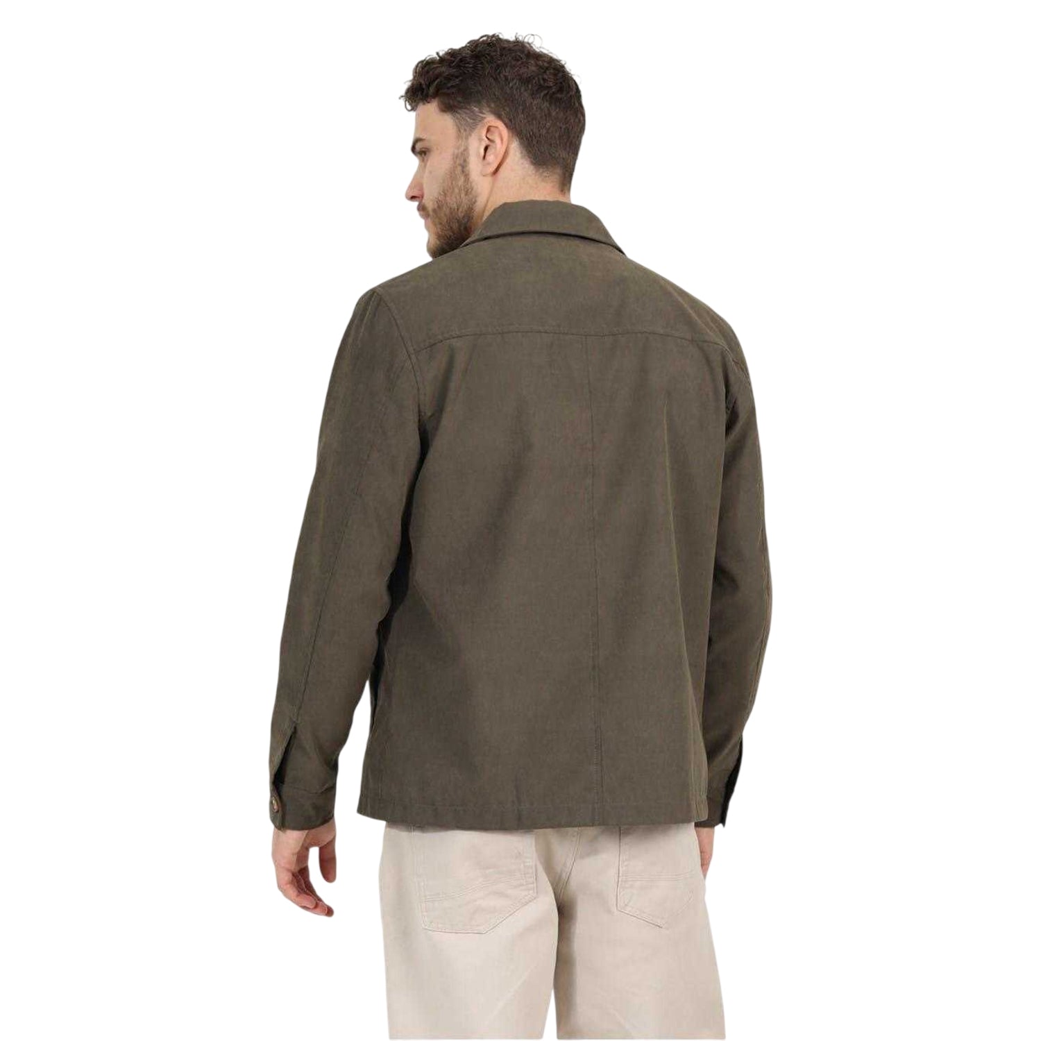 Khaki Green - Back - Brave Soul Mens Plain Pocket Shacket