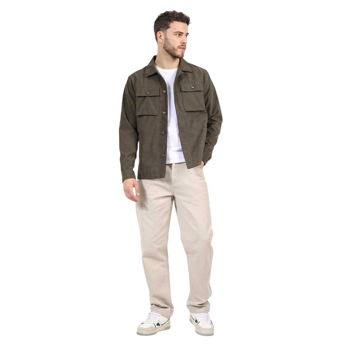 Khaki Green - Lifestyle - Brave Soul Mens Plain Pocket Shacket