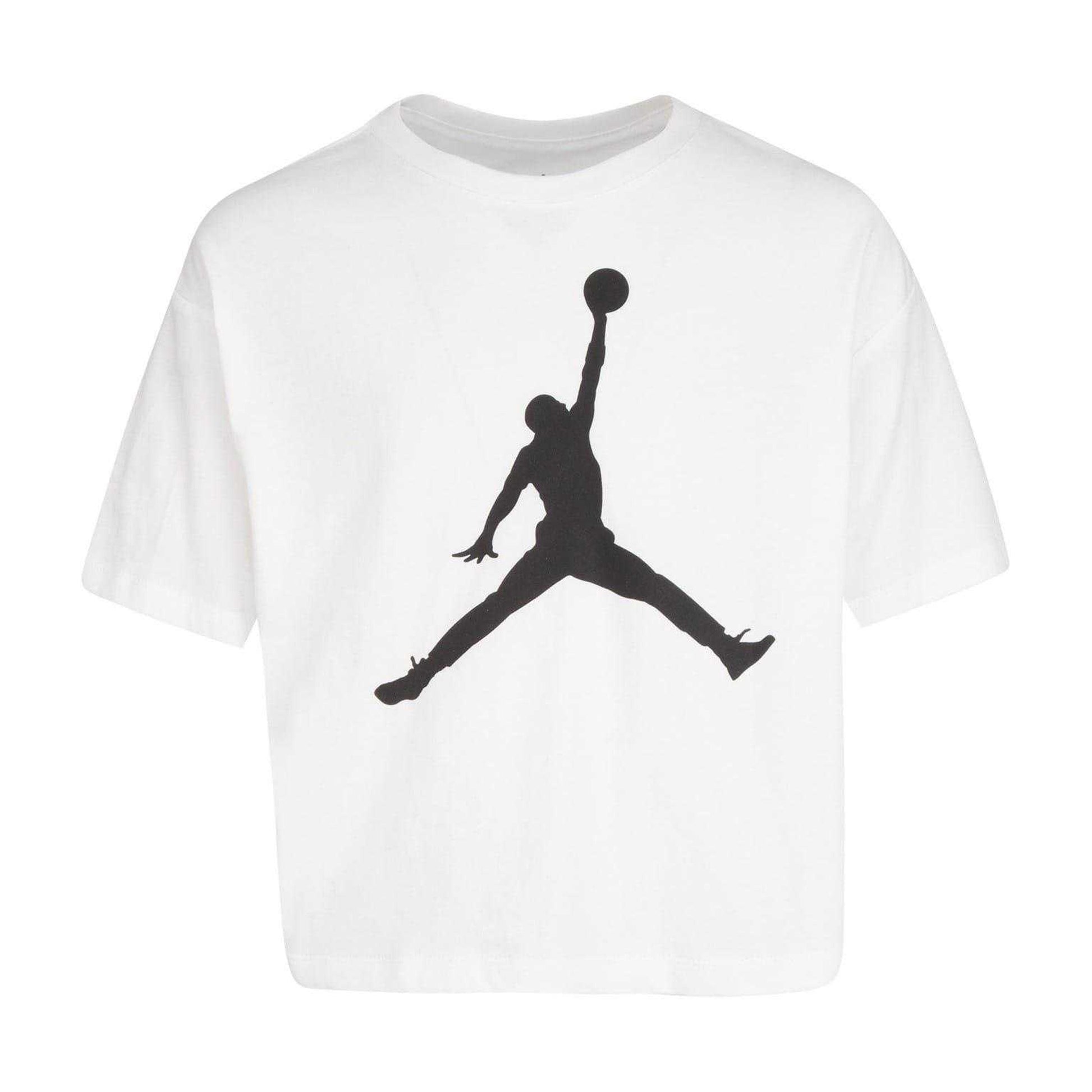White - Front - Nike Girls Air Jordan Jumpman Crop T-Shirt