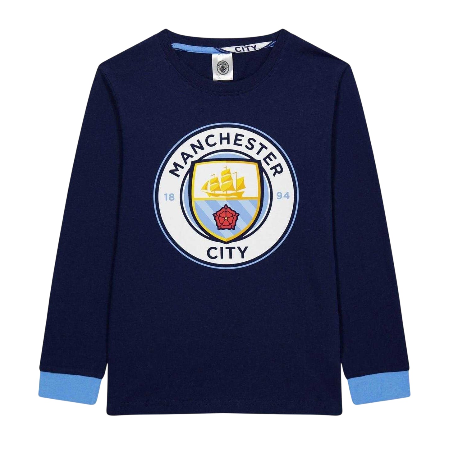 Sky Blue - Back - Manchester City FC Boys Crest Long-Sleeved Top & Bottom Set
