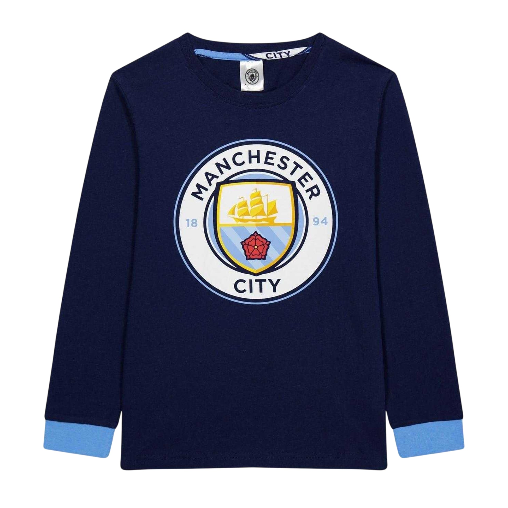 Sky Blue - Back - Manchester City FC Boys Crest Long-Sleeved Top & Bottom Set