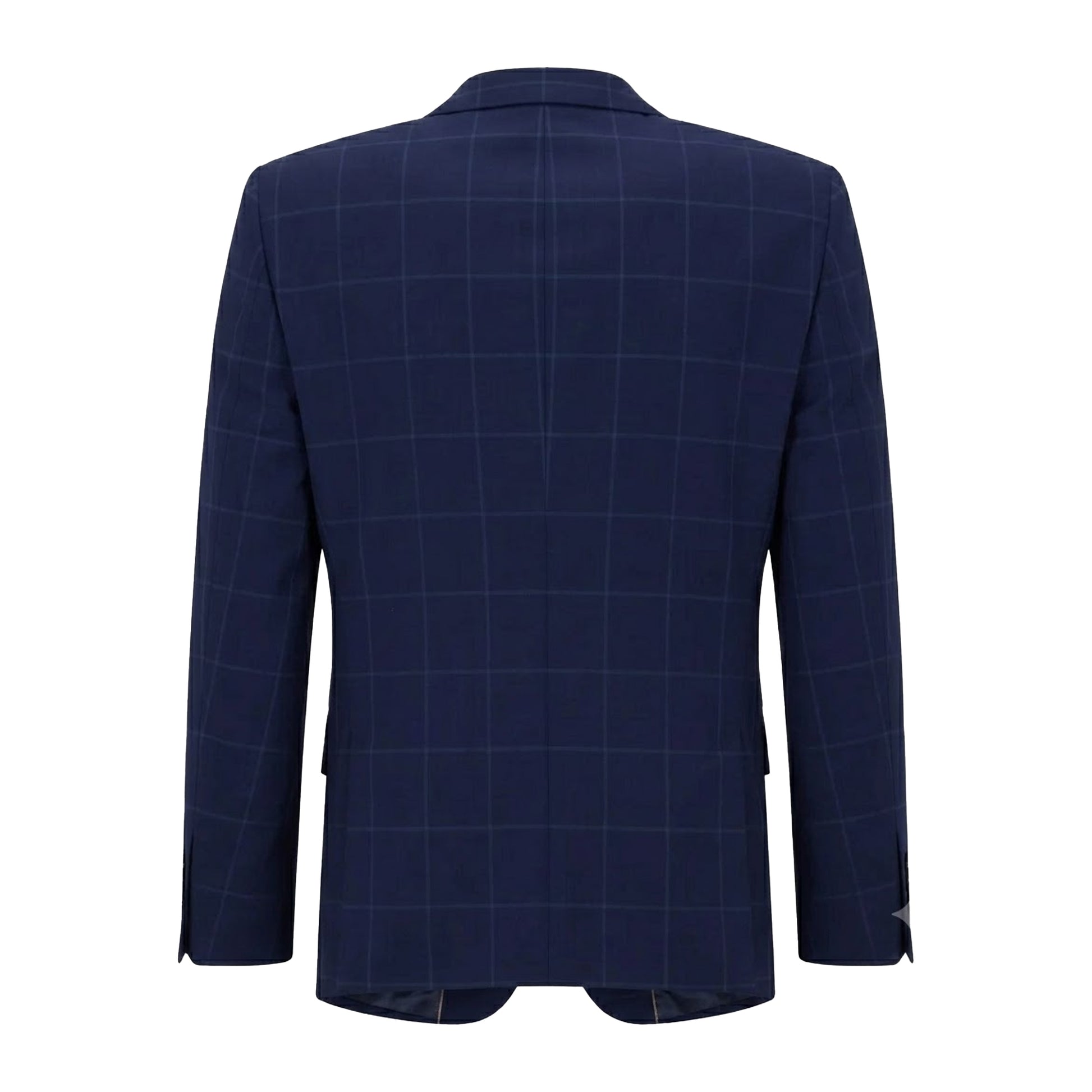 Blue - Back - Boss Mens Plaid Lapel Collar Blazer