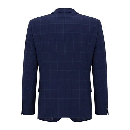 Blue - Back - Boss Mens Plaid Lapel Collar Blazer