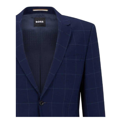 Blue - Side - Boss Mens Plaid Lapel Collar Blazer
