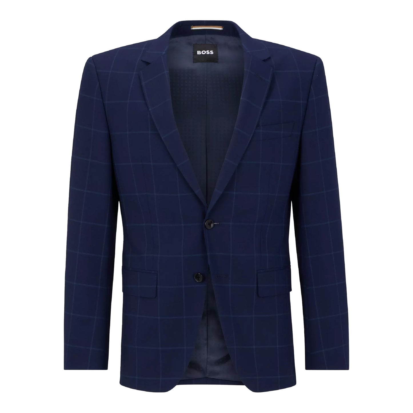 Blue - Front - Boss Mens Plaid Lapel Collar Blazer
