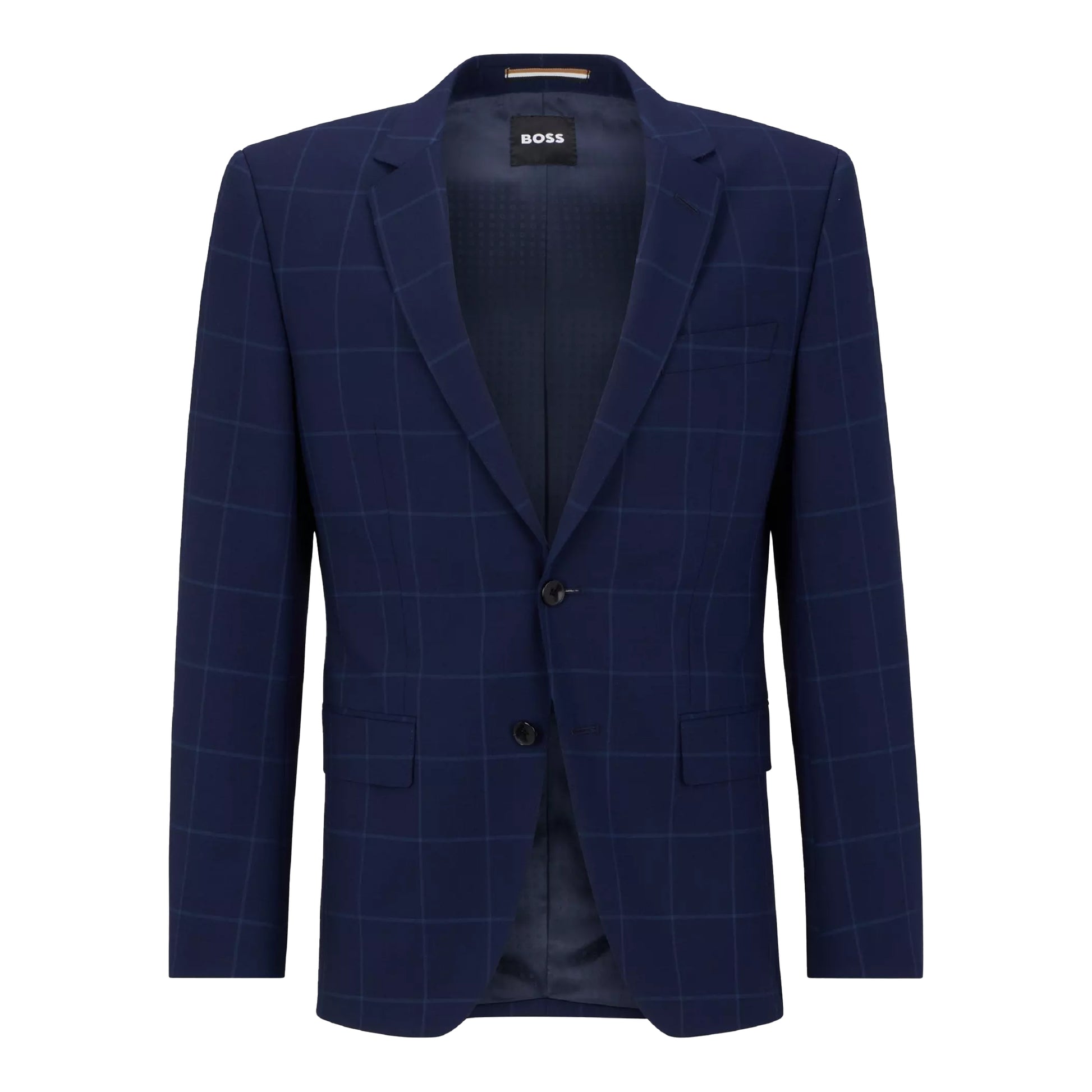 Blue - Front - Boss Mens Plaid Lapel Collar Blazer