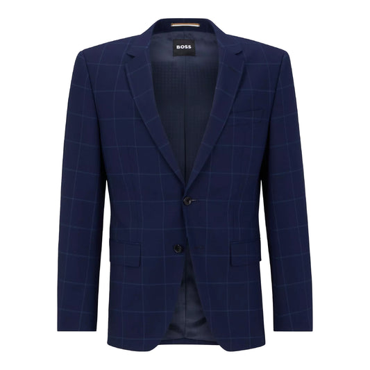 Blue - Front - Boss Mens Plaid Lapel Collar Blazer