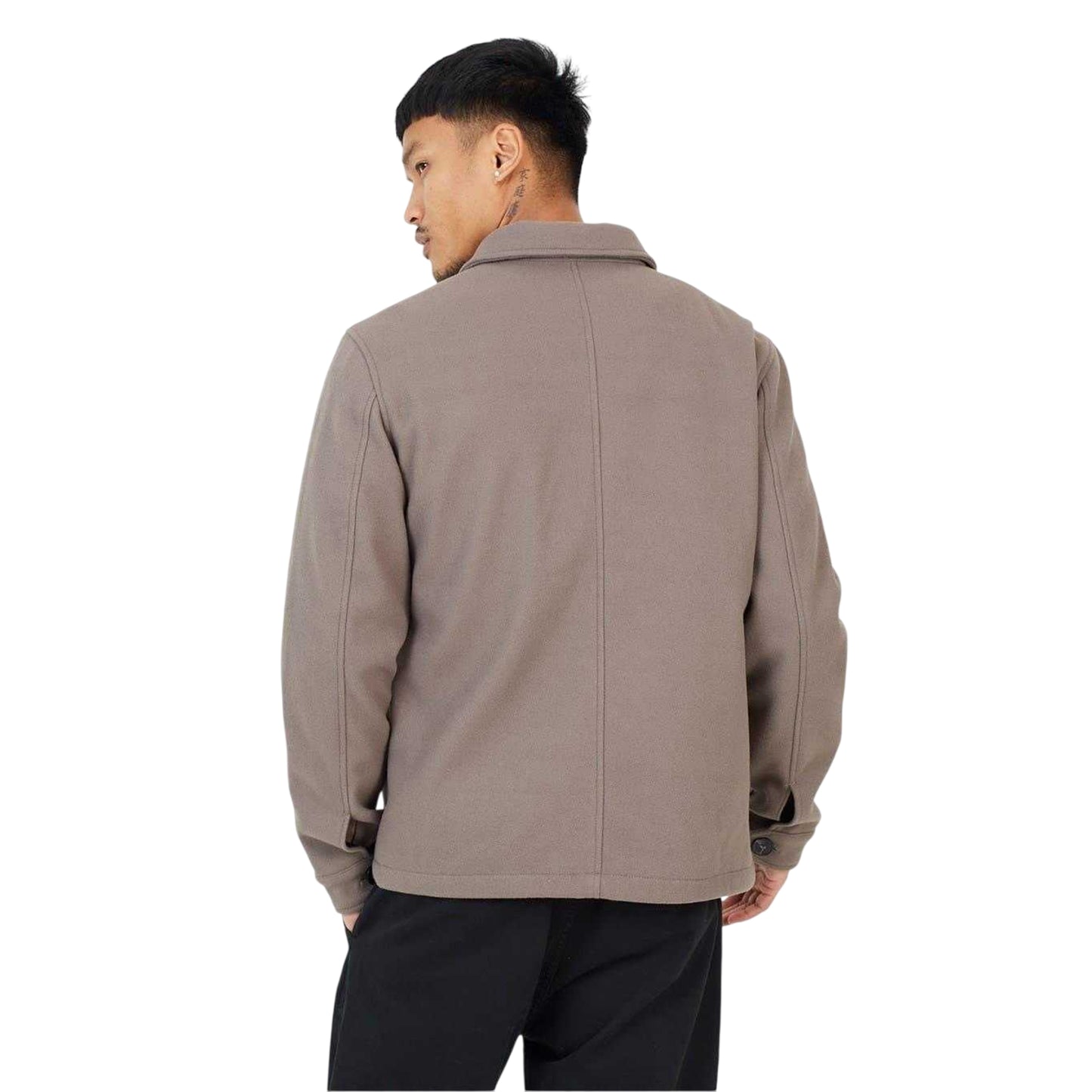 Taupe - Back - Brave Soul Mens Faux Wool Shacket