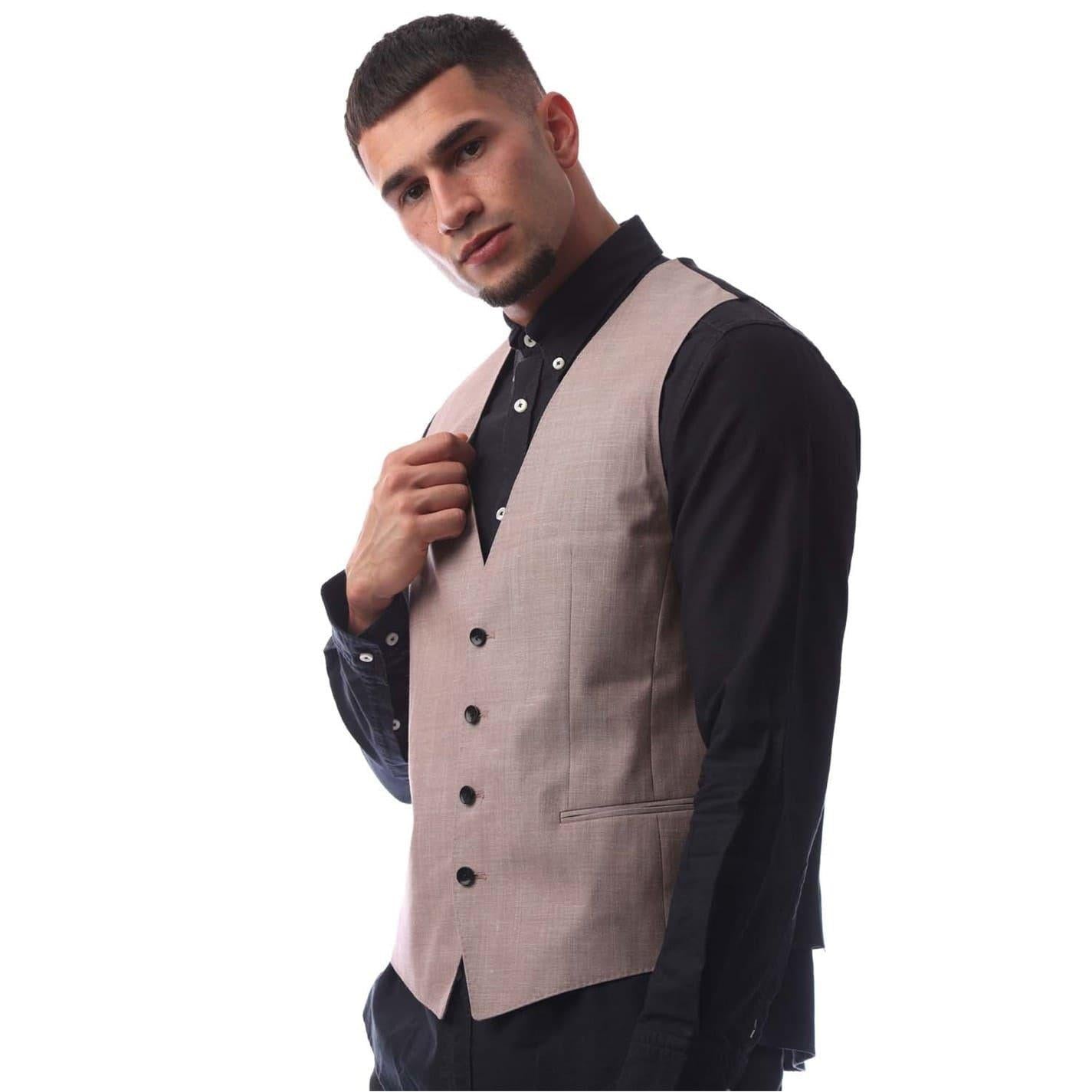 Pink - Side - Boss Mens Huge Tailored Waistcoat