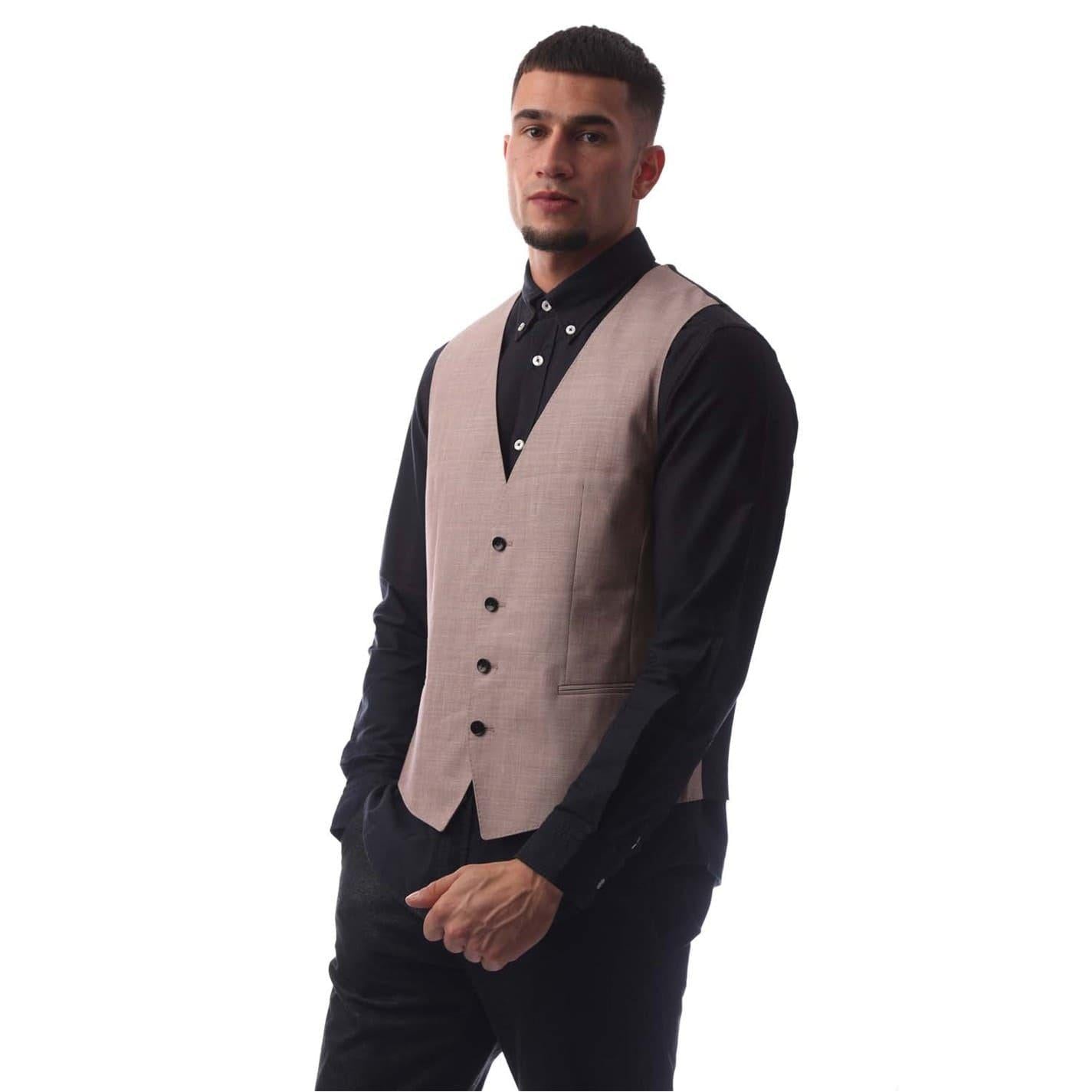 Pink - Front - Boss Mens Huge Tailored Waistcoat