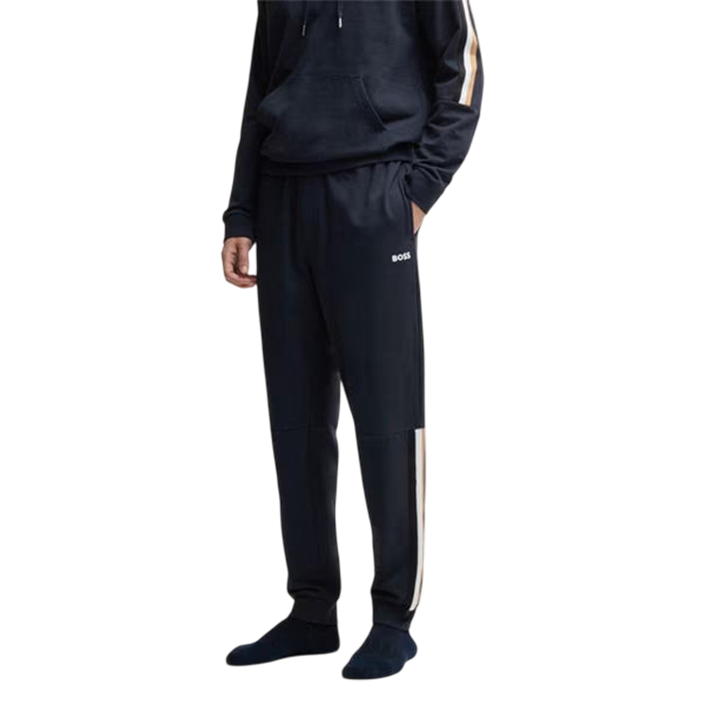 Navy - Side - Boss Mens Iconic Vertical Stripe Joggers