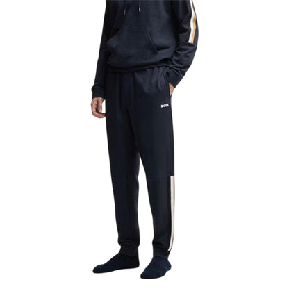 Navy - Side - Boss Mens Iconic Vertical Stripe Joggers