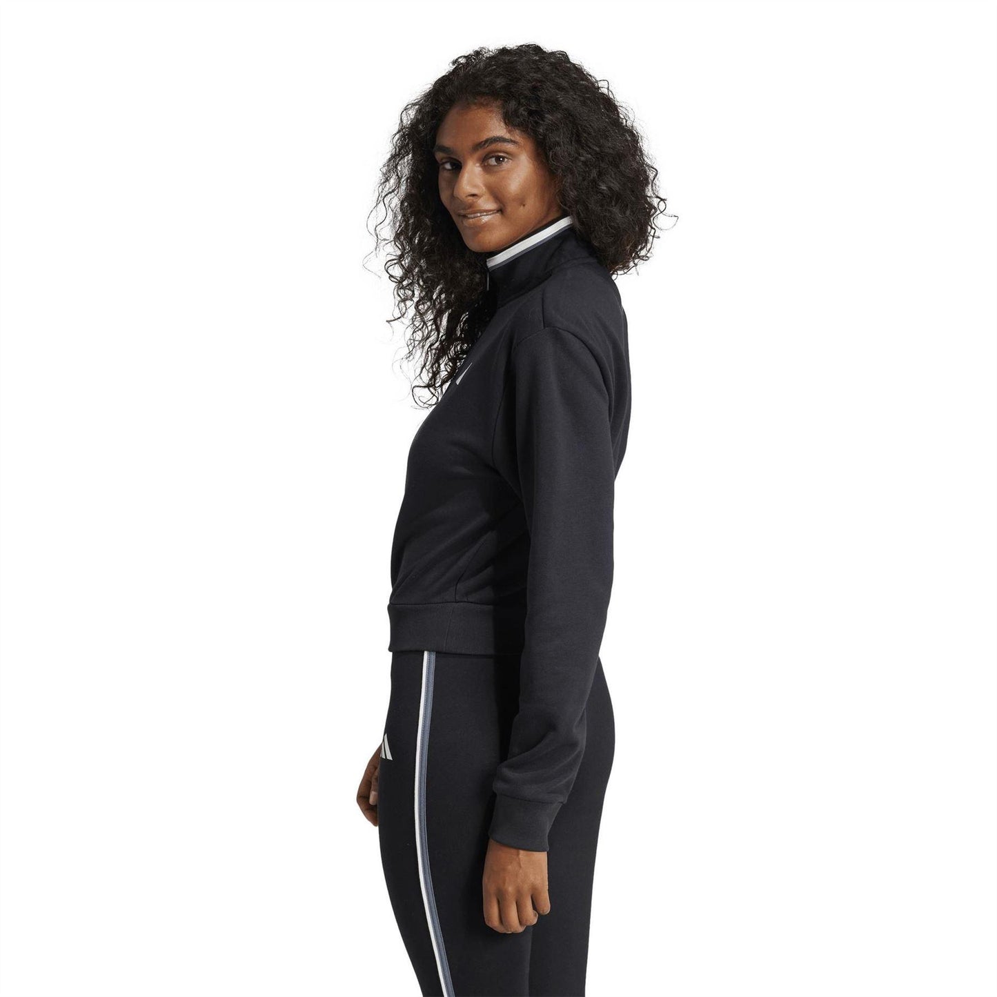 Black - Back - Adidas Womens-Ladies Quarter Zip Crop Sweatshirt