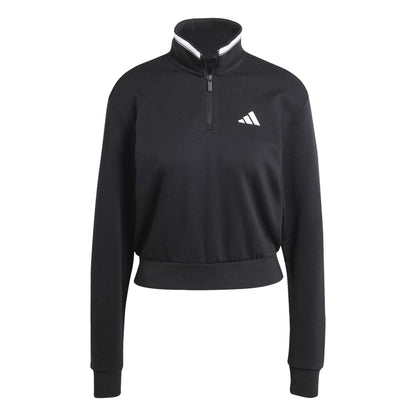 Black - Front - Adidas Womens-Ladies Quarter Zip Crop Sweatshirt