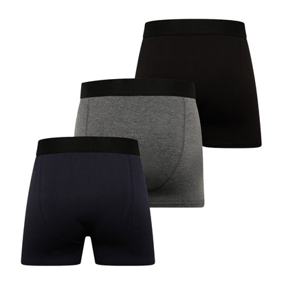 Black-Grey-Navy - Back - Duck and Cover Mens Bronteen Cotton Blend Boxer Shorts (Pack of 3)