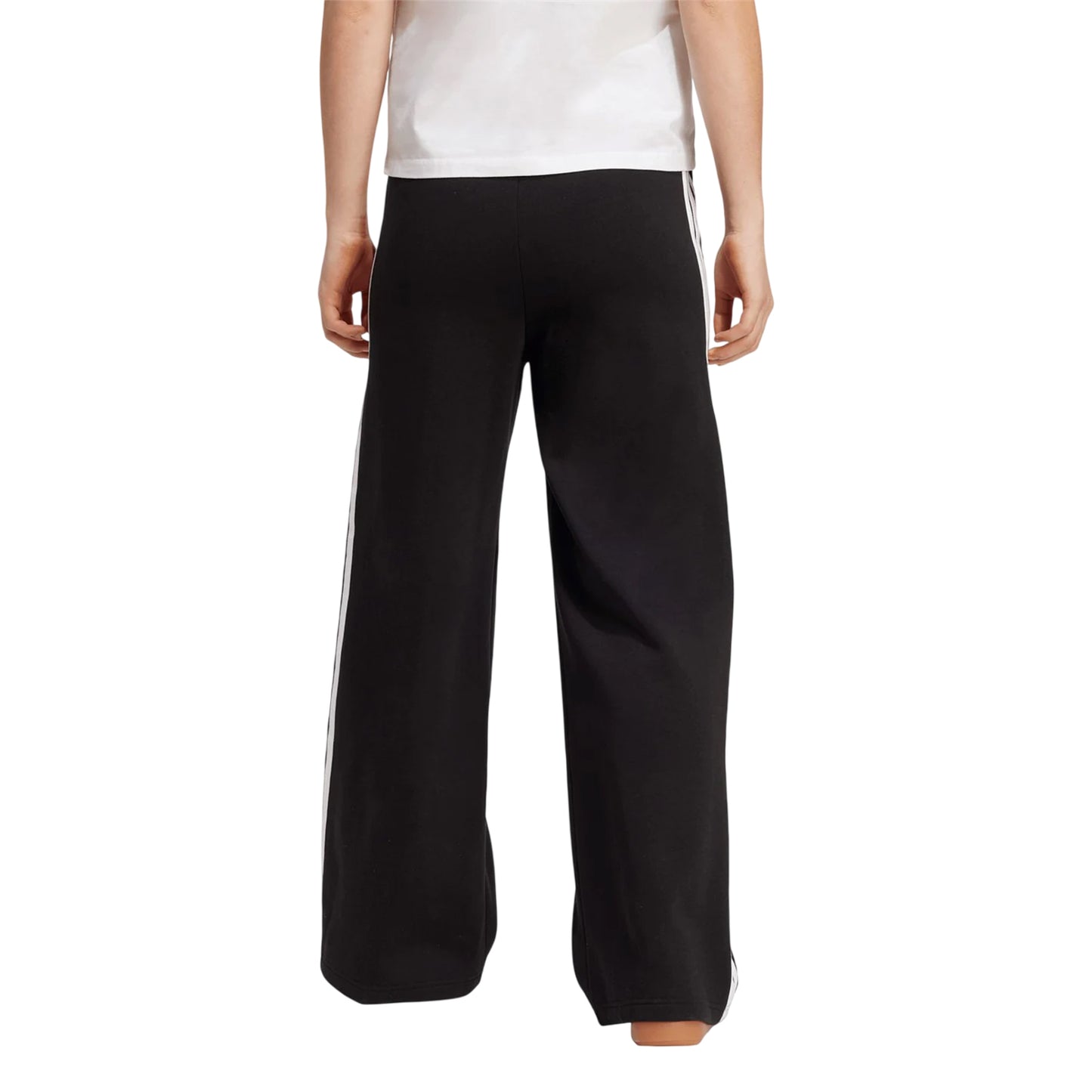 Black-White - Back - Adidas Womens-Ladies Essential French Terry 3 Stripes Jogging Bottoms
