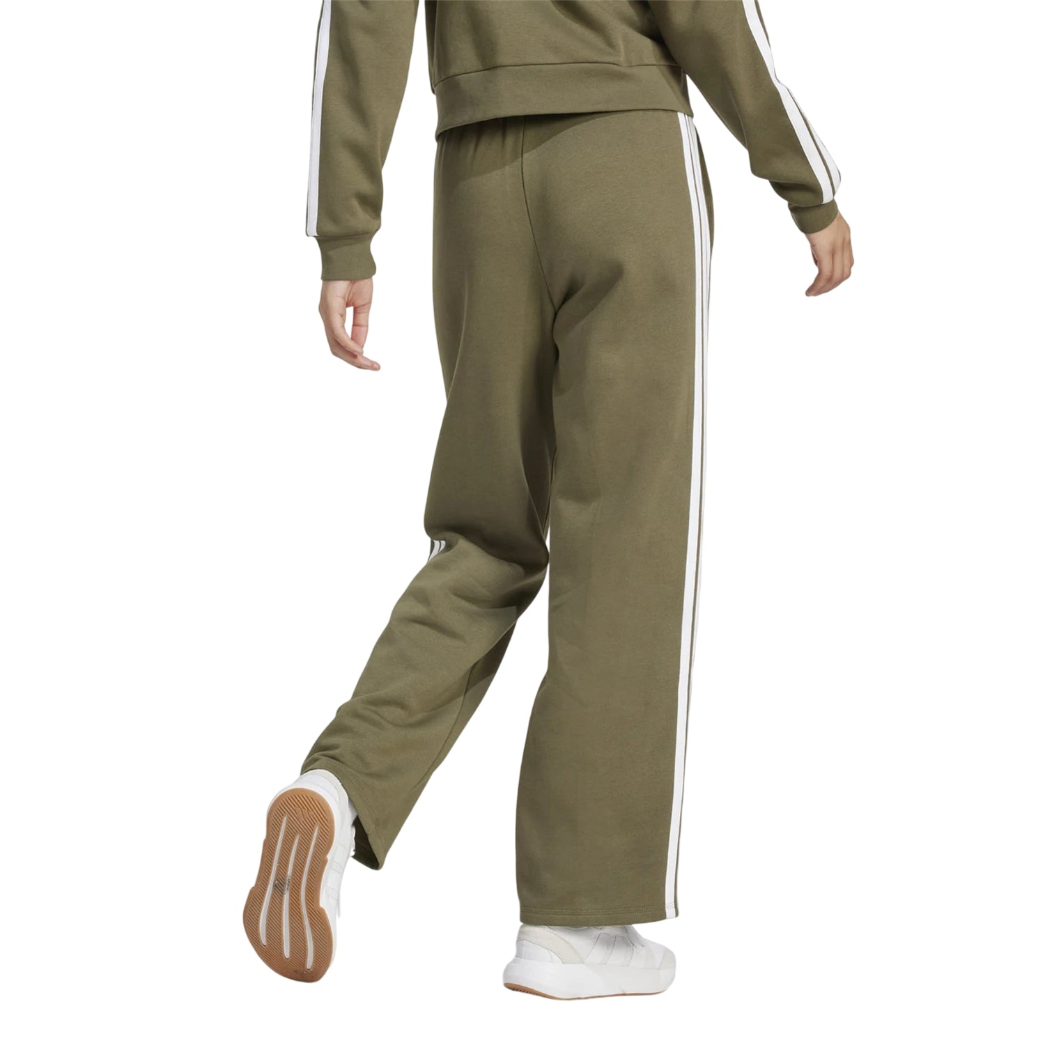 Olive - Back - Adidas Womens-Ladies Essential French Terry 3 Stripes Jogging Bottoms
