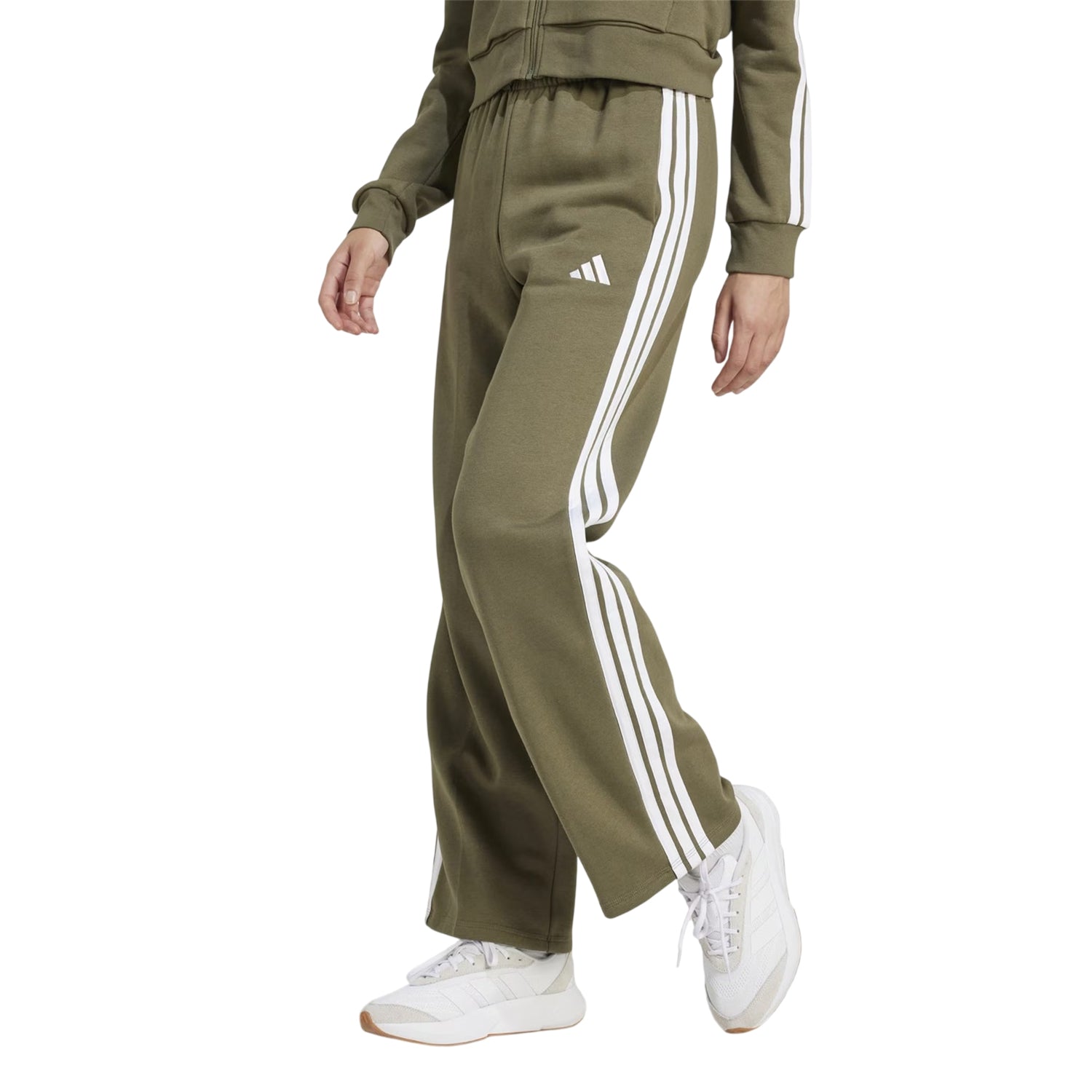Olive - Side - Adidas Womens-Ladies Essential French Terry 3 Stripes Jogging Bottoms