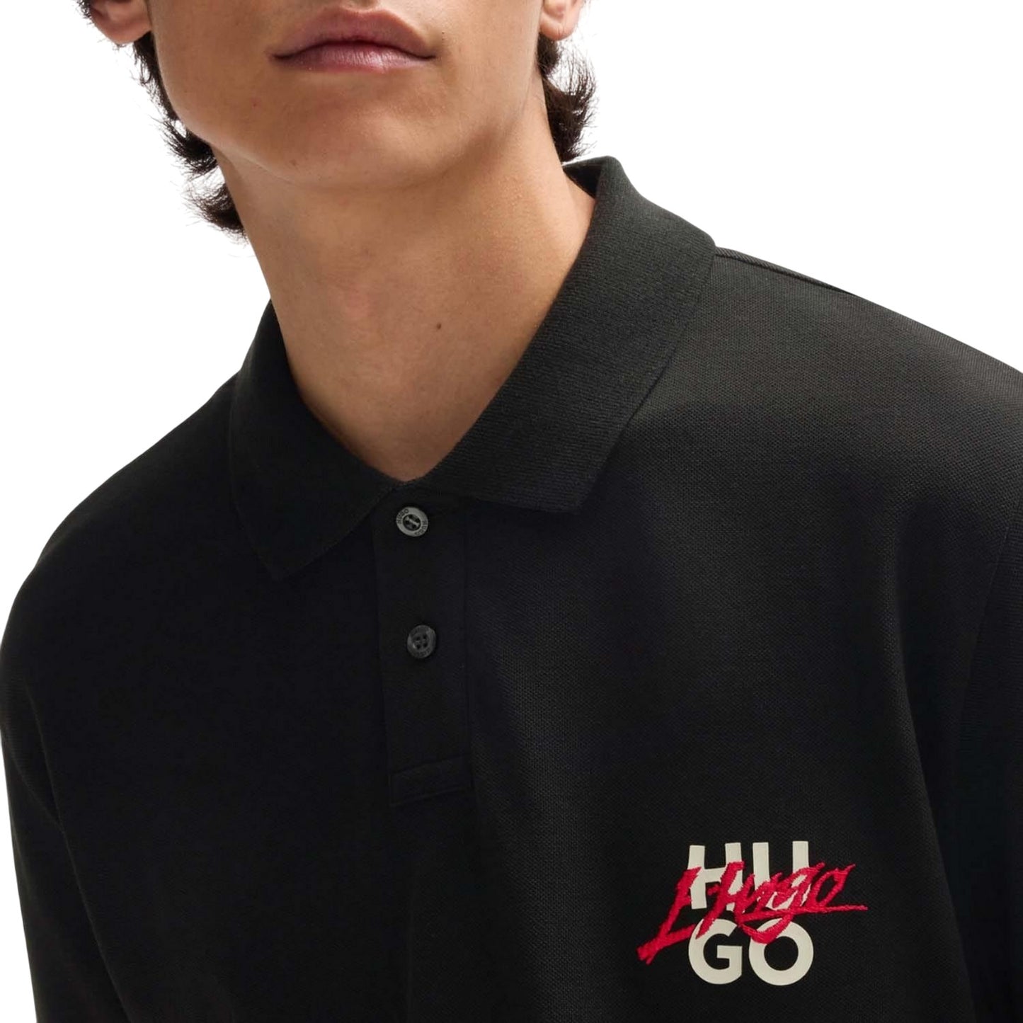 Black - Side - Hugo Mens Double Logo Polo Shirt