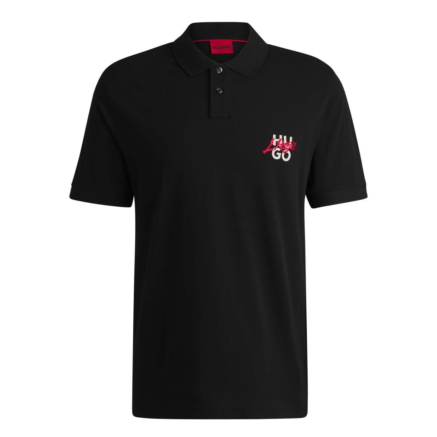 Black - Front - Hugo Mens Double Logo Polo Shirt