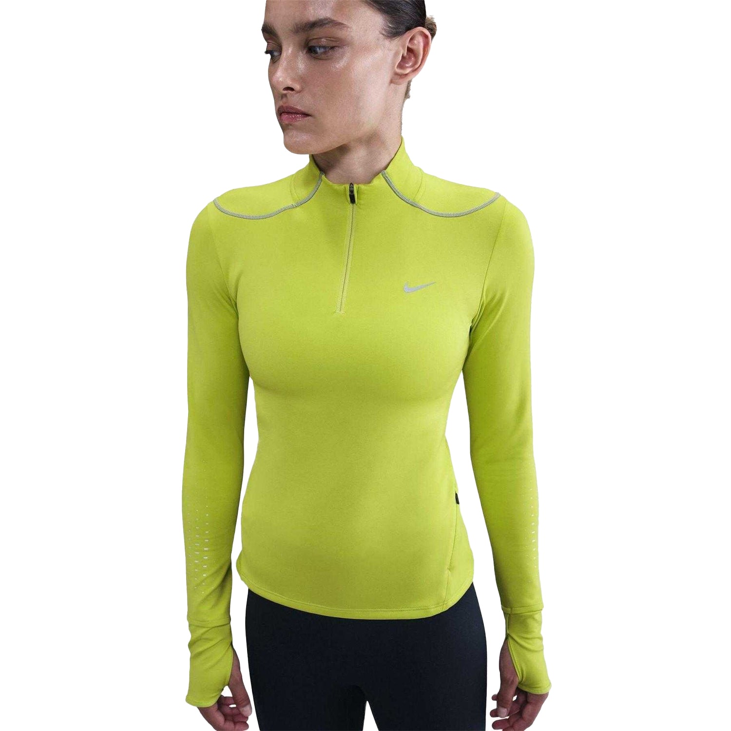 Silver - Side - Nike Womens-Ladies Swift Jersey Quarter Zip Top