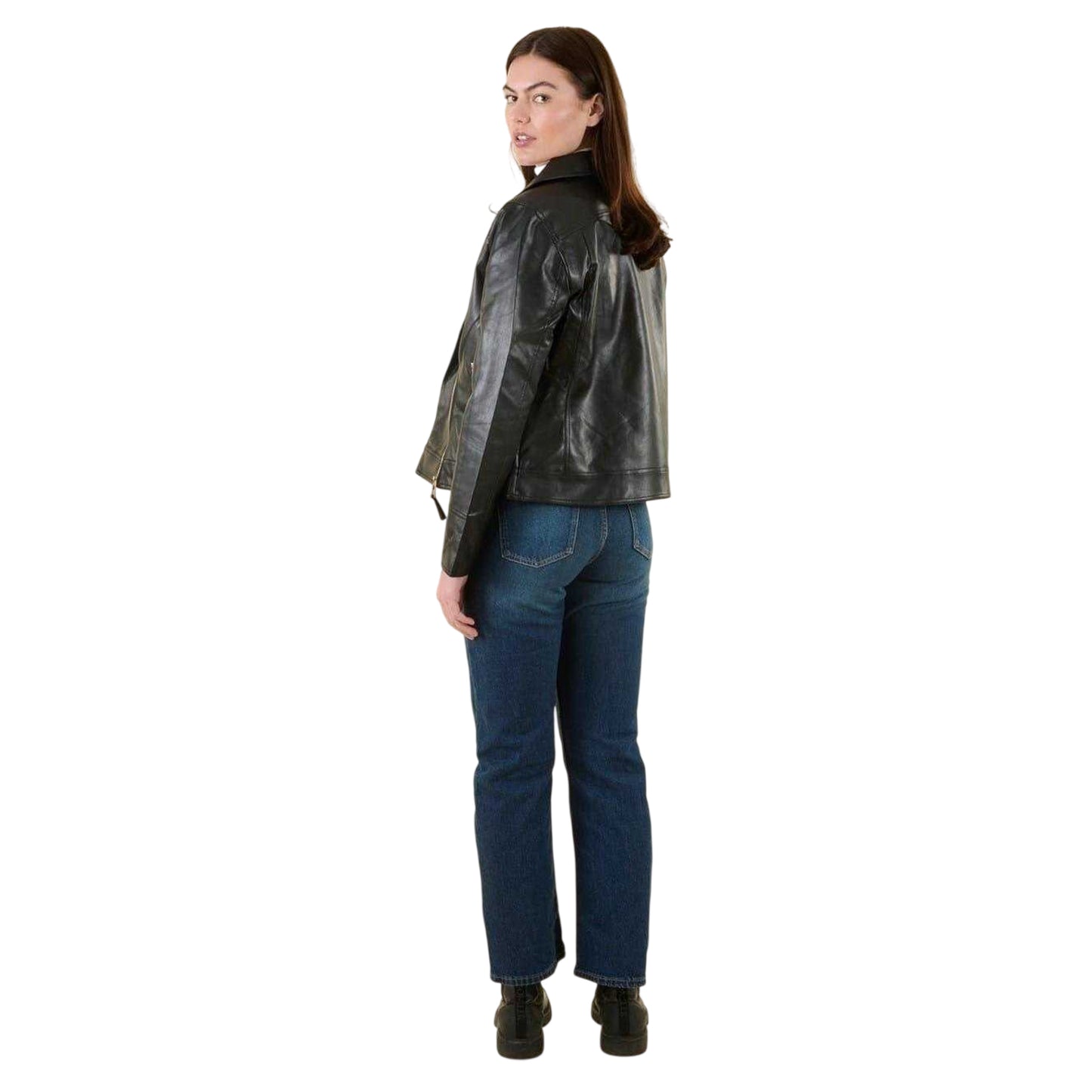 Black - Back - Harvey & Jones Womens-Ladies Roxanne Faux Leather Biker Jacket
