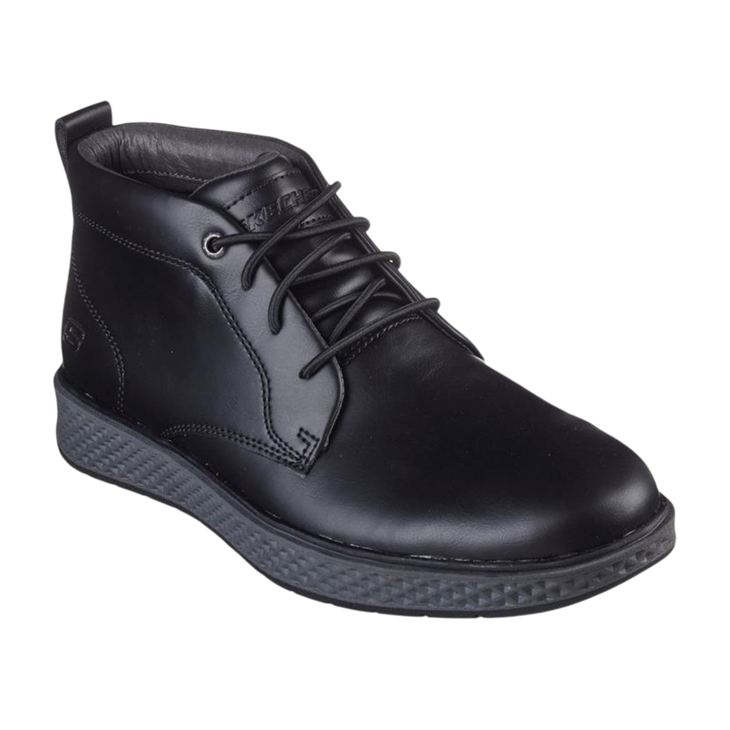 Black - Back - Skechers Mens Burkett Leather Flat Ankle Boots