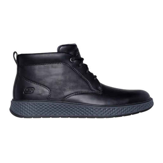 Black - Front - Skechers Mens Burkett Leather Flat Ankle Boots