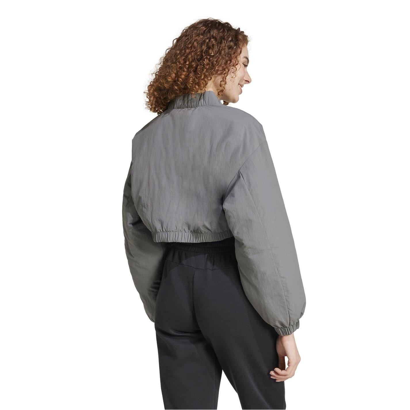 Grey - Back - Adidas Womens-Ladies Polyamide Cropped Bomber Jacket