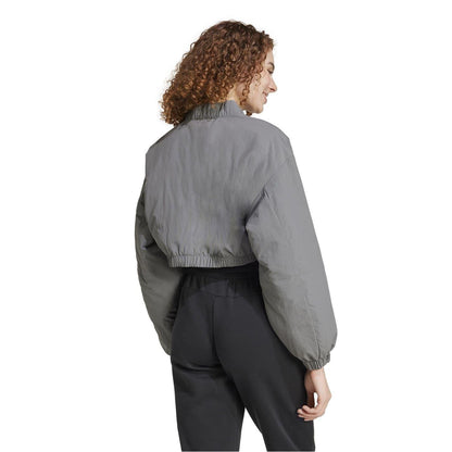 Grey - Back - Adidas Womens-Ladies Polyamide Cropped Bomber Jacket