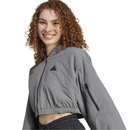 Grey - Lifestyle - Adidas Womens-Ladies Polyamide Cropped Bomber Jacket