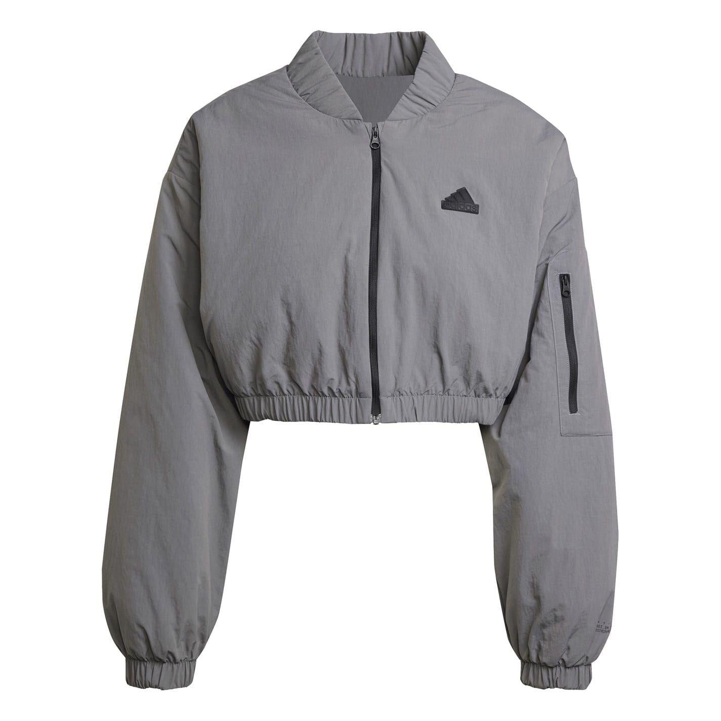 Grey - Front - Adidas Womens-Ladies Polyamide Cropped Bomber Jacket