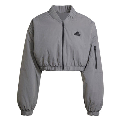 Grey - Front - Adidas Womens-Ladies Polyamide Cropped Bomber Jacket