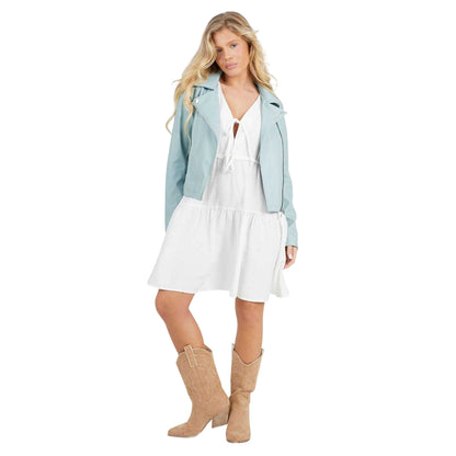 Sage Green - Side - Brave Soul Womens-Ladies Faux Leather Biker Jacket