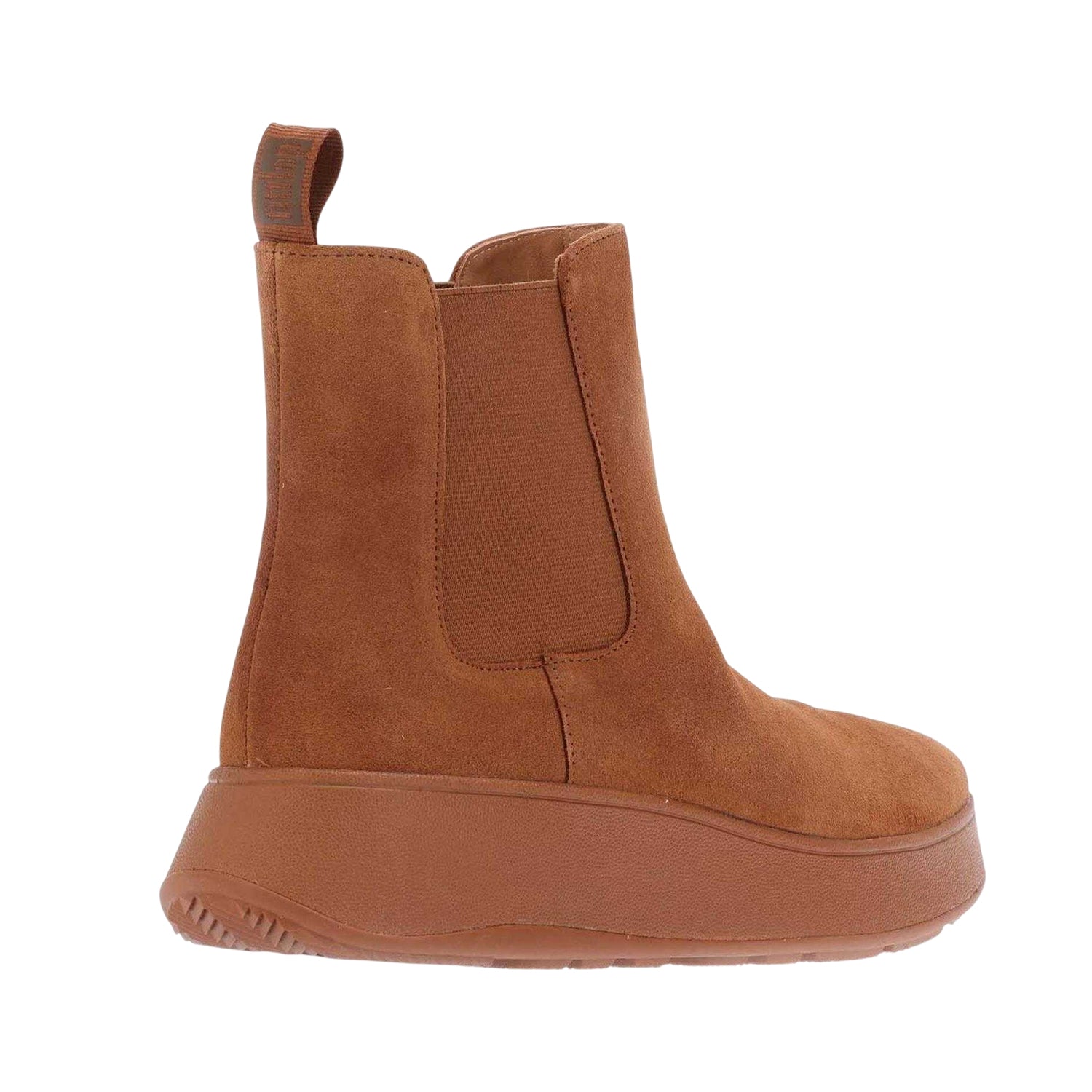 Tan - Back - Fit Flop Womens-Ladies F-Mode Suede Flatform Chelsea Boots