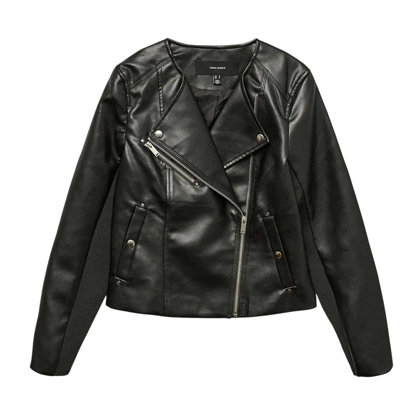 Black - Front - Vero Moda Womens-Ladies Faux Leather Biker Jacket