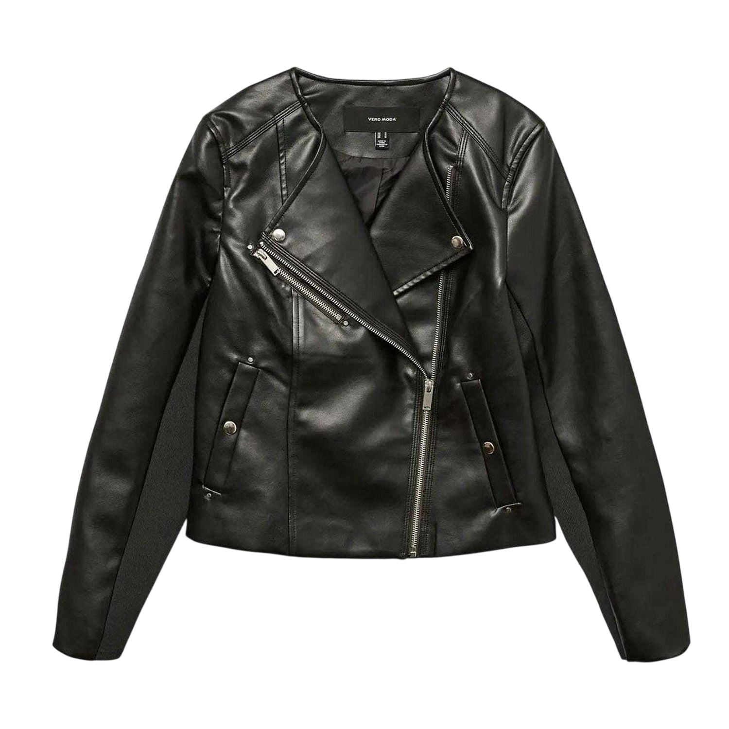 Black - Front - Vero Moda Womens-Ladies Faux Leather Biker Jacket