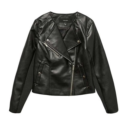 Black - Front - Vero Moda Womens-Ladies Faux Leather Biker Jacket