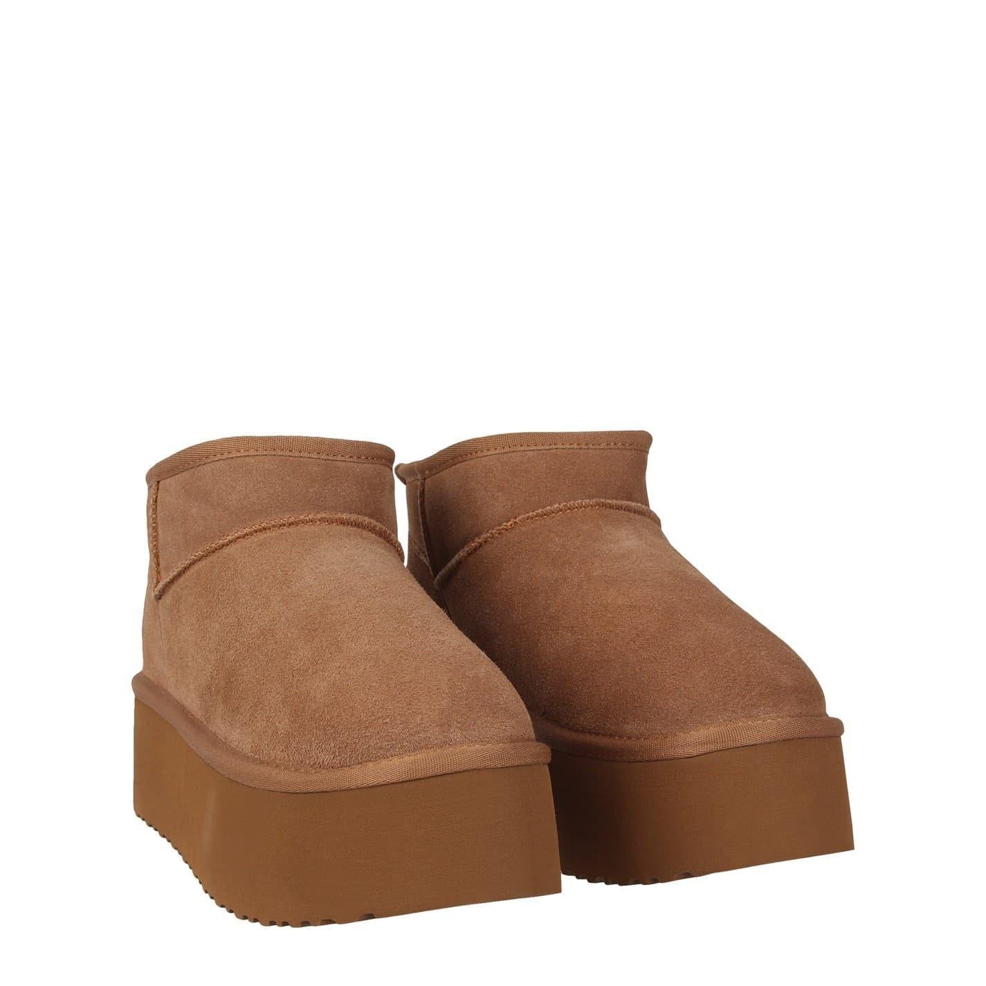 Tan - Side - Jack Wills Womens-Ladies Suede Platform Ankle Boots