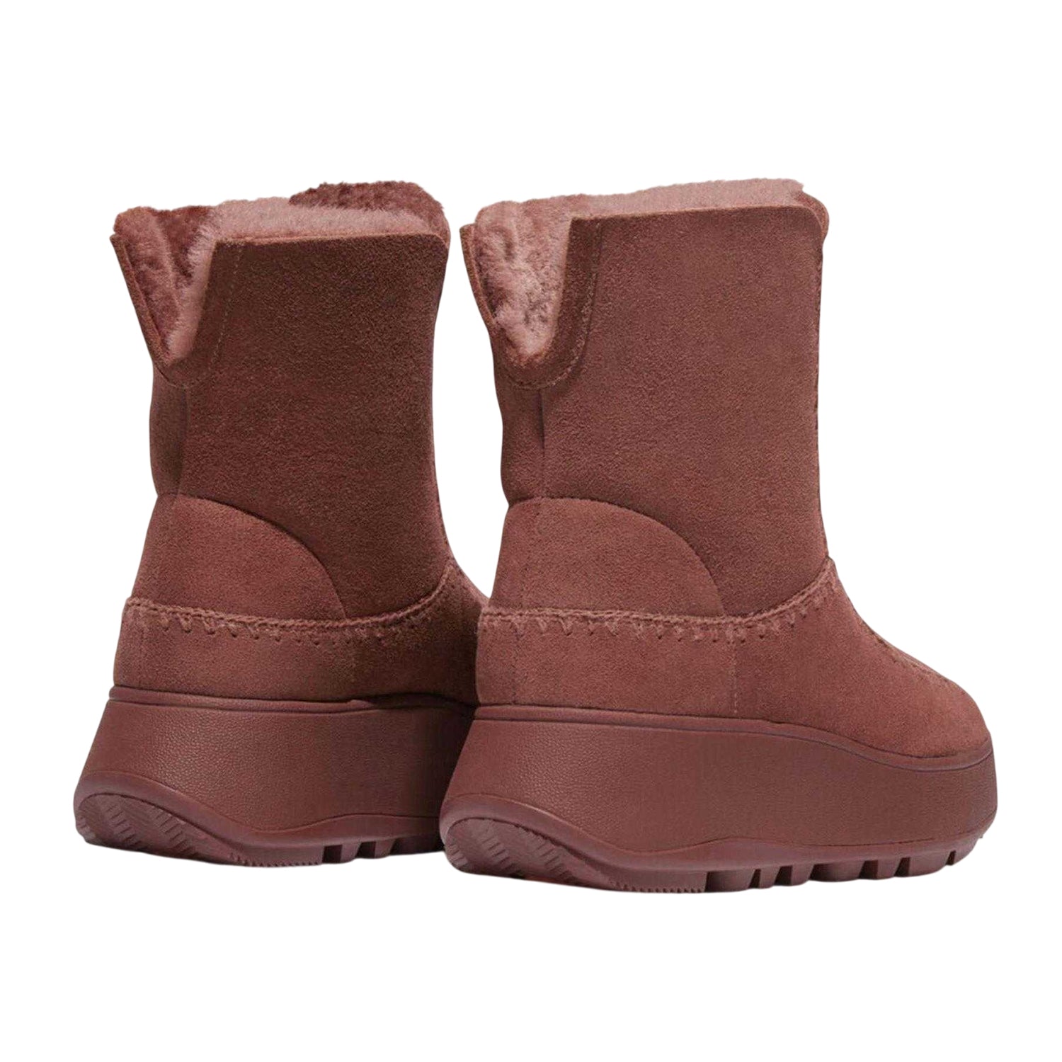 Brown - Back - Fit Flop Womens-Ladies F-Mode Suede Flatform Winter Boots