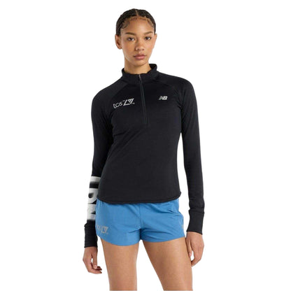 Black - Side - New Balance Womens-Ladies Lettering Athletic Running Top
